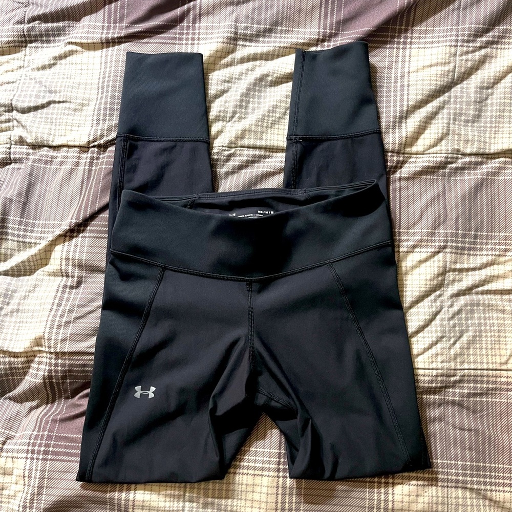 Under Armour HeatGear Sz M Mid Rise Black Workout Ribbed Cuff Leggings